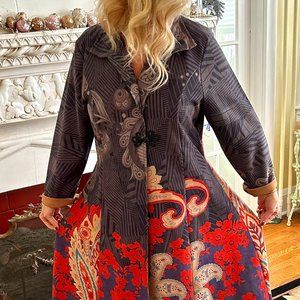 Large Gorgeous Coat Red, Brown Tan